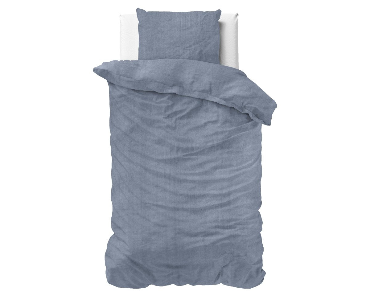 100% Cotton Duvet Cover Set Denim Stone Washed | Blue | Single - 140cm (W) x 220cm (L) - The Bedding & Blankets Store