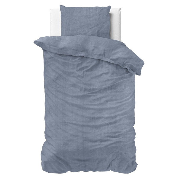100% Cotton Duvet Cover Set Denim Stone Washed | Blue | Single - 140cm (W) x 220cm (L) - The Bedding & Blankets Store