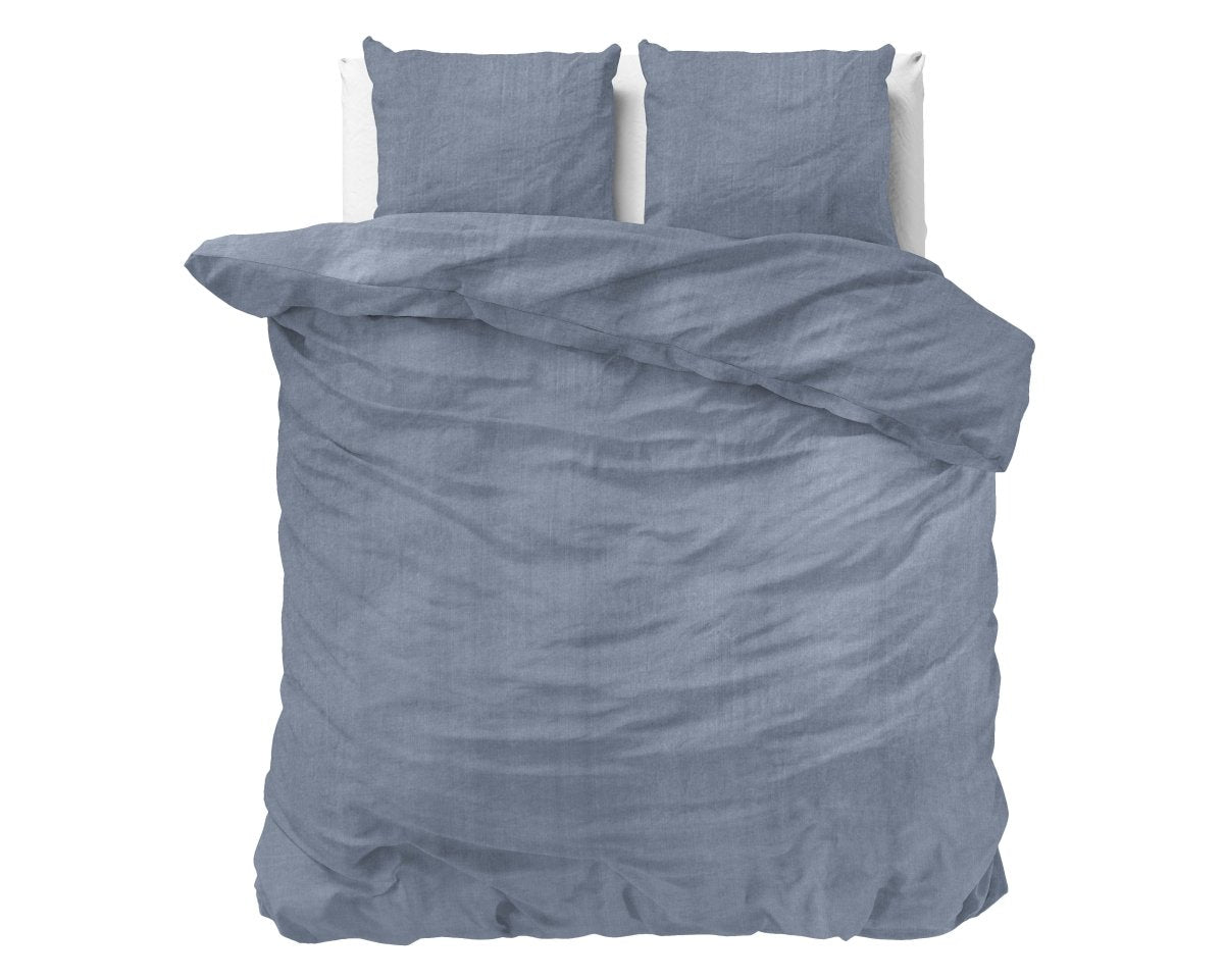 100% Cotton Duvet Cover Set Denim Stone Washed | Blue | Single - 140cm (W) x 220cm (L) - The Bedding & Blankets Store