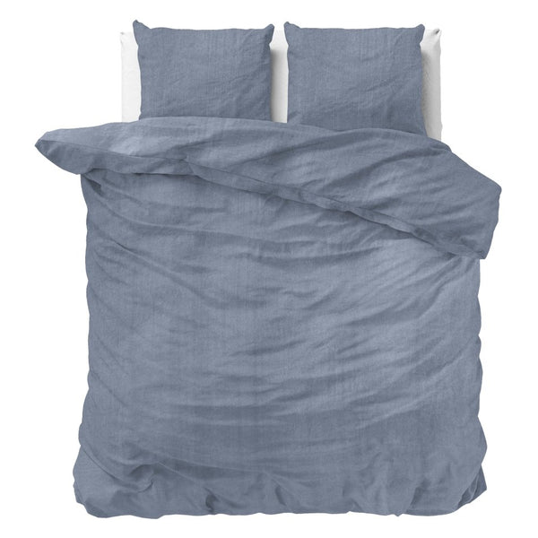 100% Cotton Duvet Cover Set Denim Stone Washed | Blue | Single - 140cm (W) x 220cm (L) - The Bedding & Blankets Store