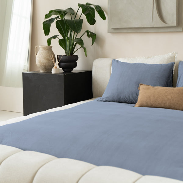 100% Cotton Duvet Cover Set Denim Stone Washed | Blue | Single - 140cm (W) x 220cm (L) - The Bedding & Blankets Store