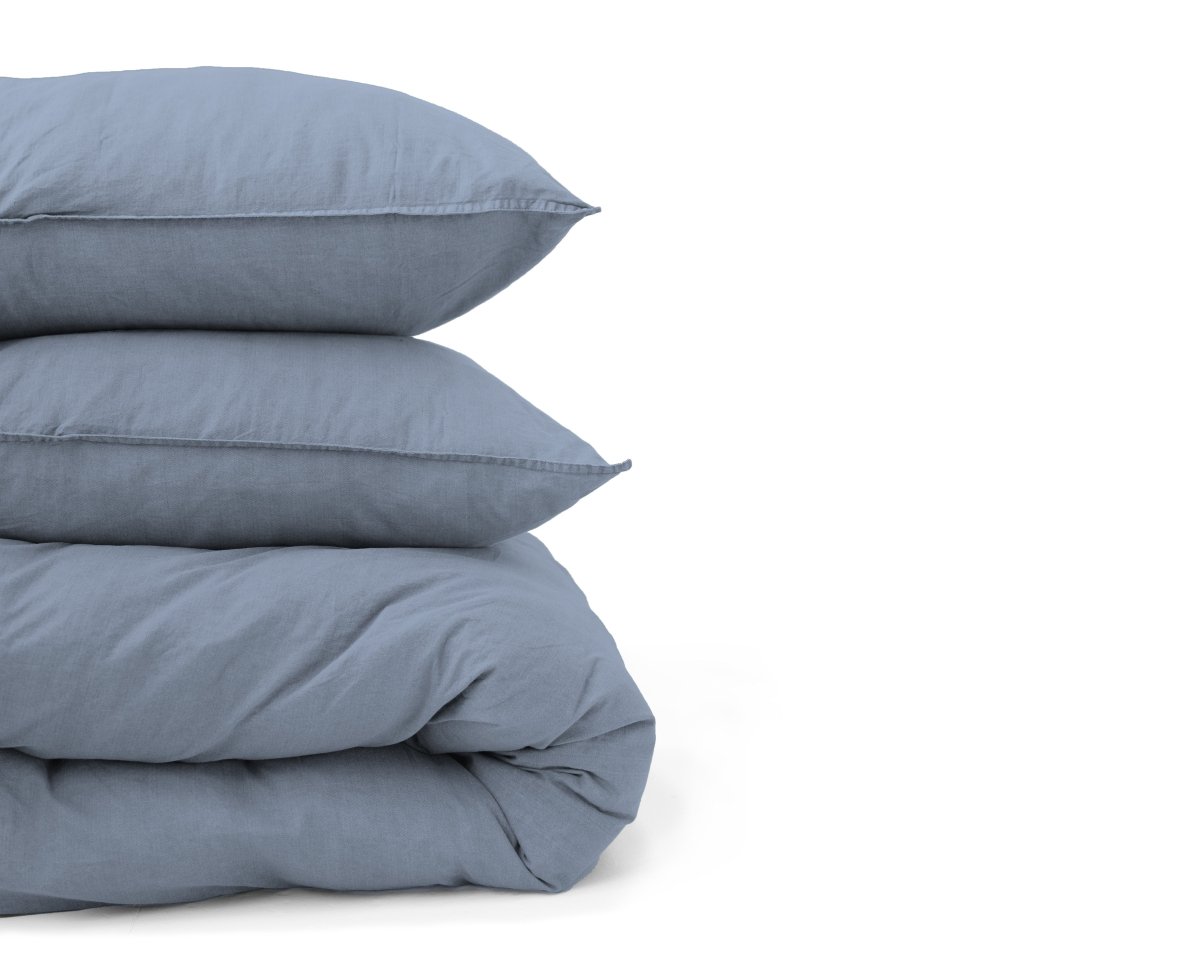 100% Cotton Duvet Cover Set Denim Stone Washed | Blue | Single - 140cm (W) x 220cm (L) - The Bedding & Blankets Store
