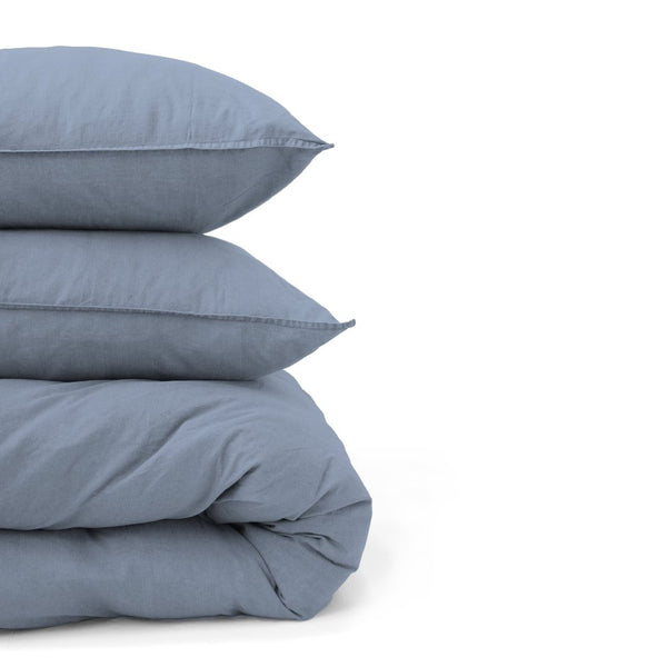 100% Cotton Duvet Cover Set Denim Stone Washed | Blue | Single - 140cm (W) x 220cm (L) - The Bedding & Blankets Store