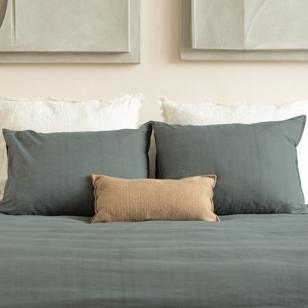 100% Cotton Duvet Cover Set Denim Stone Washed | Green | Single - 140cm (W) x 220cm (L) - The Bedding & Blankets Store