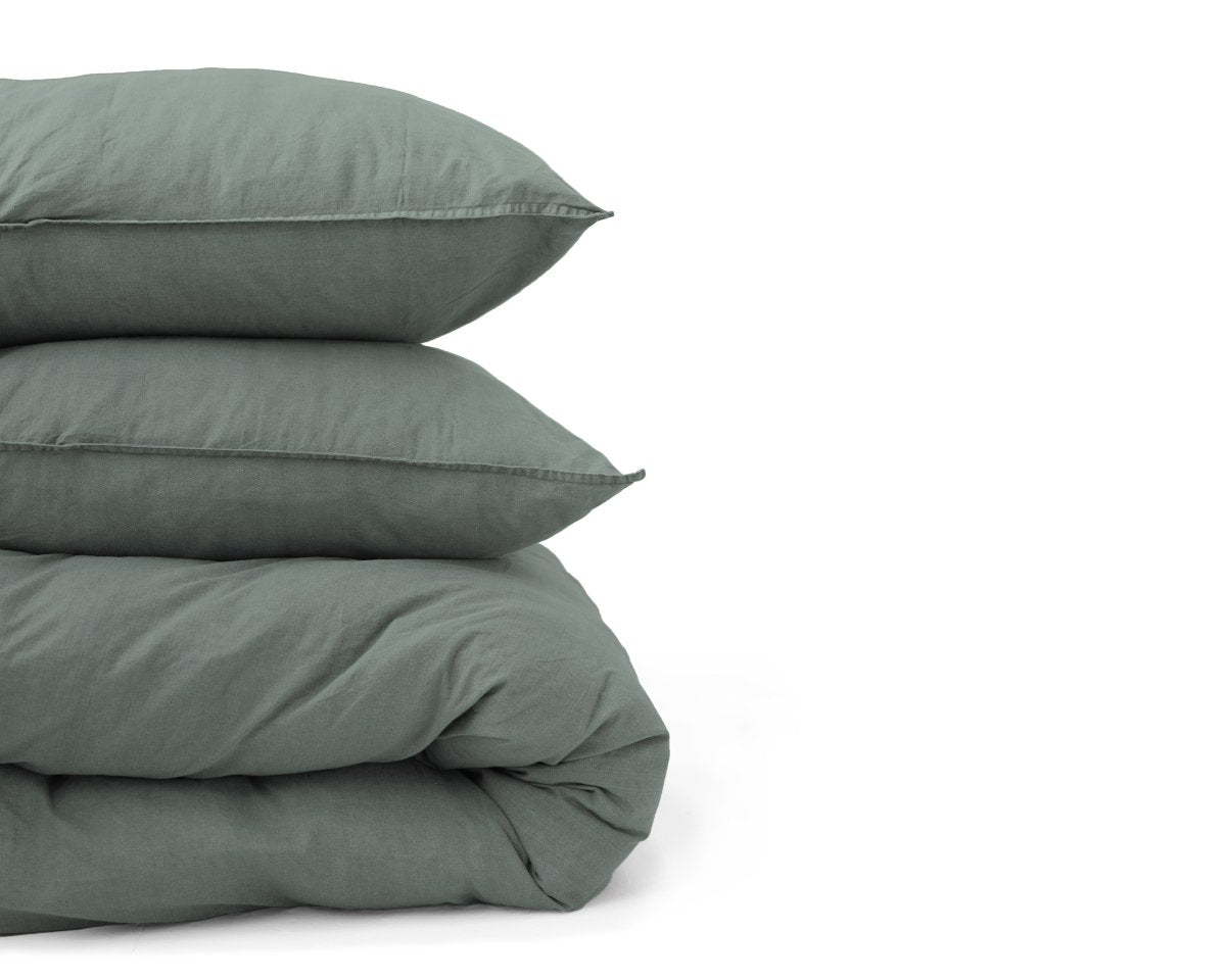 100% Cotton Duvet Cover Set Denim Stone Washed | Green | Single - 140cm (W) x 220cm (L) - The Bedding & Blankets Store