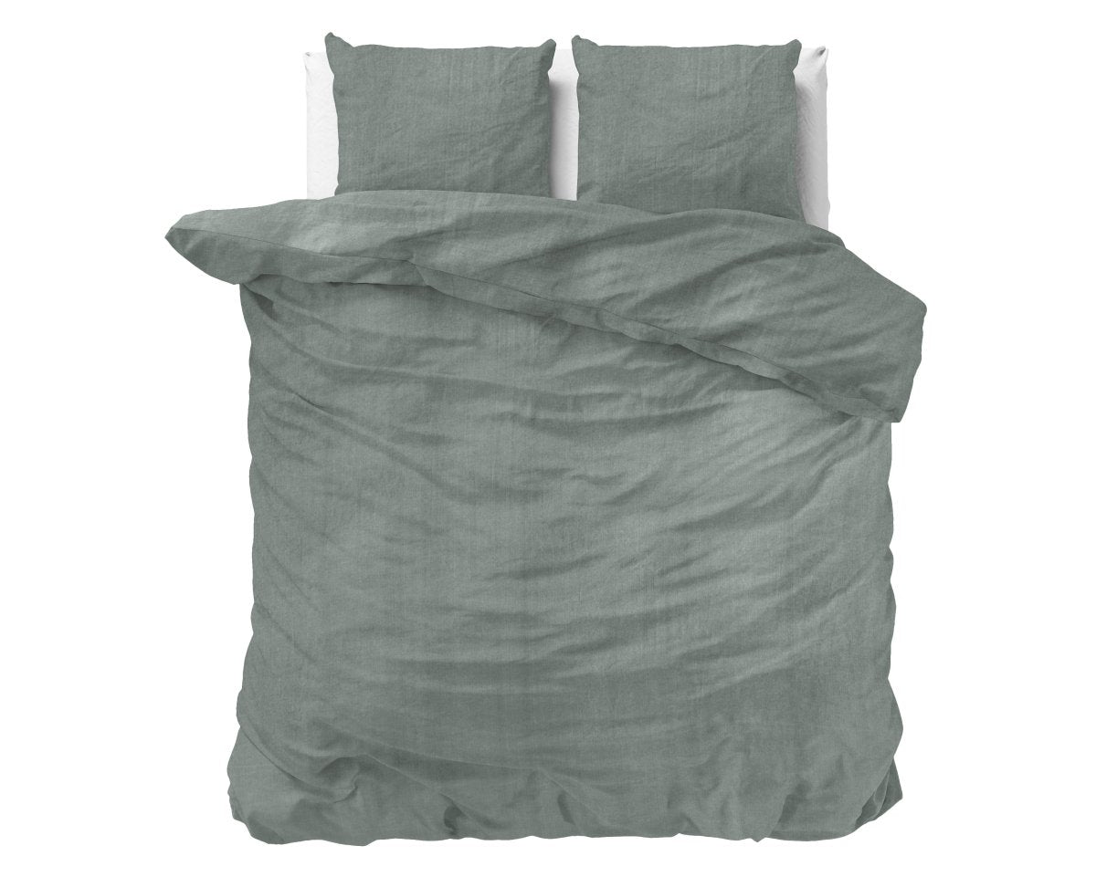 100% Cotton Duvet Cover Set Denim Stone Washed | Green | Single - 140cm (W) x 220cm (L) - The Bedding & Blankets Store