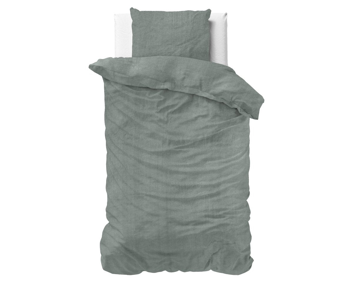 100% Cotton Duvet Cover Set Denim Stone Washed | Green | Single - 140cm (W) x 220cm (L) - The Bedding & Blankets Store