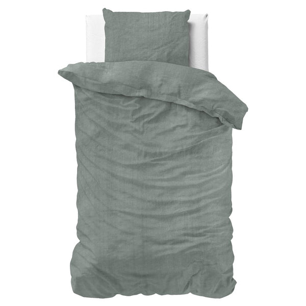 100% Cotton Duvet Cover Set Denim Stone Washed | Green | Single - 140cm (W) x 220cm (L) - The Bedding & Blankets Store