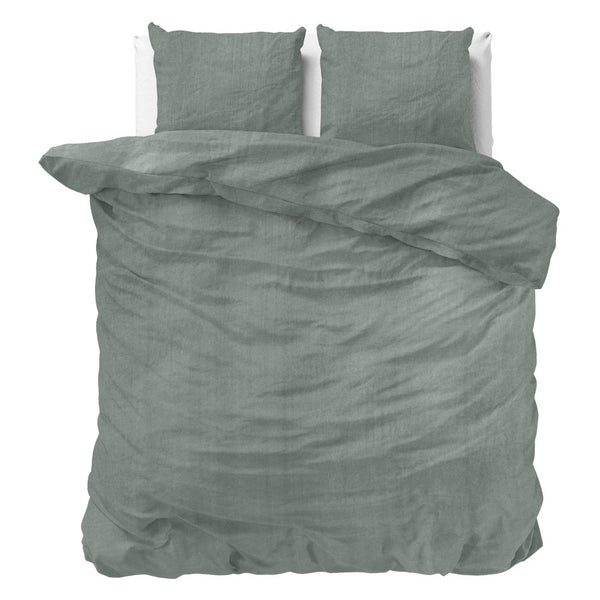 100% Cotton Duvet Cover Set Denim Stone Washed | Green | Single - 140cm (W) x 220cm (L) - The Bedding & Blankets Store