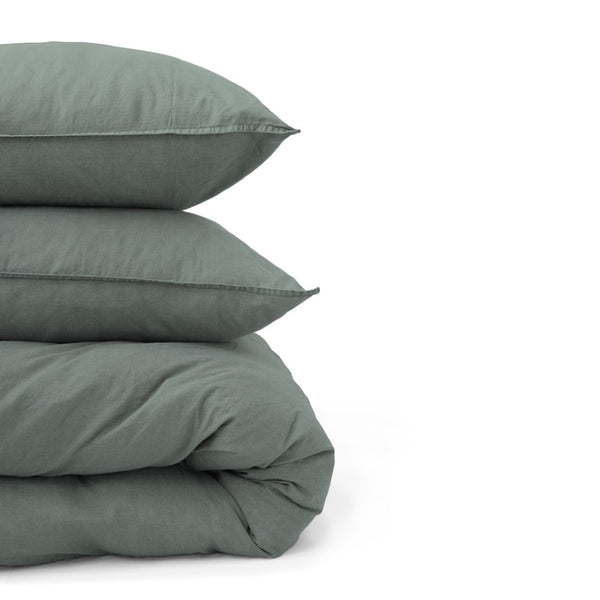 100% Cotton Duvet Cover Set Denim Stone Washed | Green | Single - 140cm (W) x 220cm (L) - The Bedding & Blankets Store