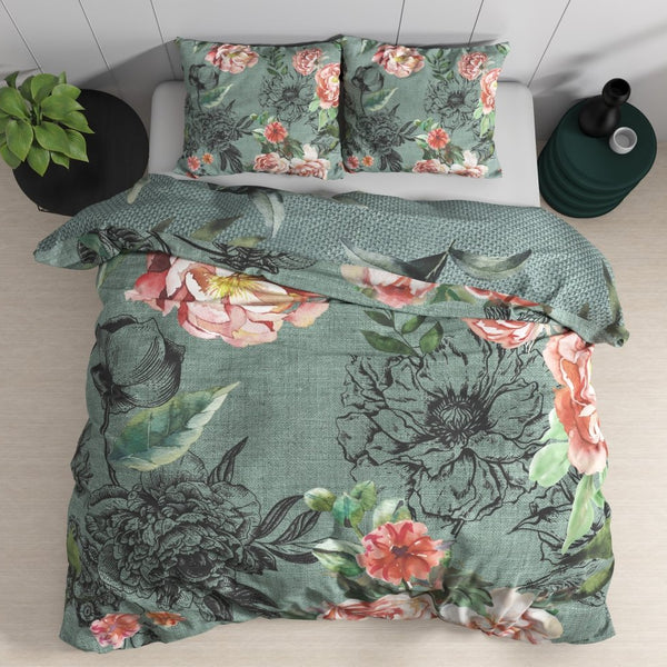 100% Cotton Duvet Cover Set Diana | Green | King Long - 240cm (W) x 220cm (L) - The Bedding & Blankets Store