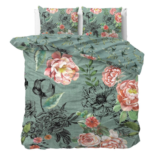100% Cotton Duvet Cover Set Diana | Green | King Long - 240cm (W) x 220cm (L) - The Bedding & Blankets Store