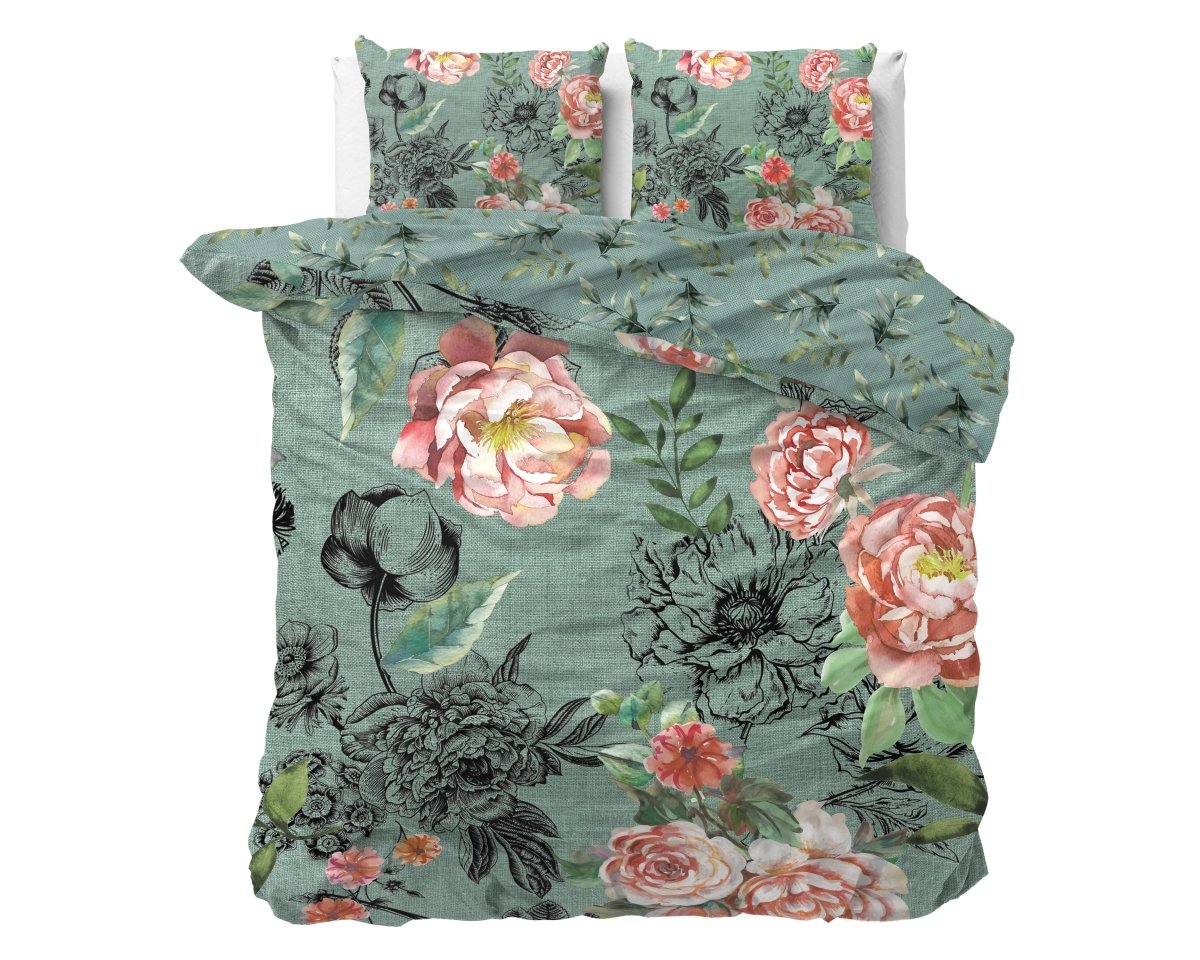 100% Cotton Duvet Cover Set Diana | Green | King Long - 240cm (W) x 220cm (L) - The Bedding & Blankets Store