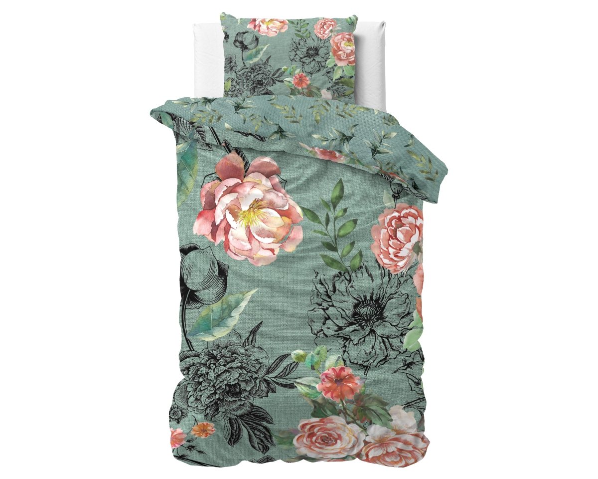 100% Cotton Duvet Cover Set Diana | Green | King Long - 240cm (W) x 220cm (L) - The Bedding & Blankets Store