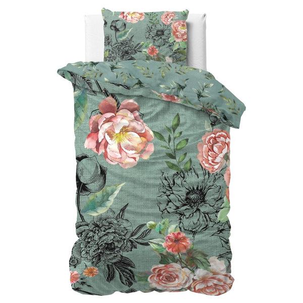 100% Cotton Duvet Cover Set Diana | Green | King Long - 240cm (W) x 220cm (L) - The Bedding & Blankets Store