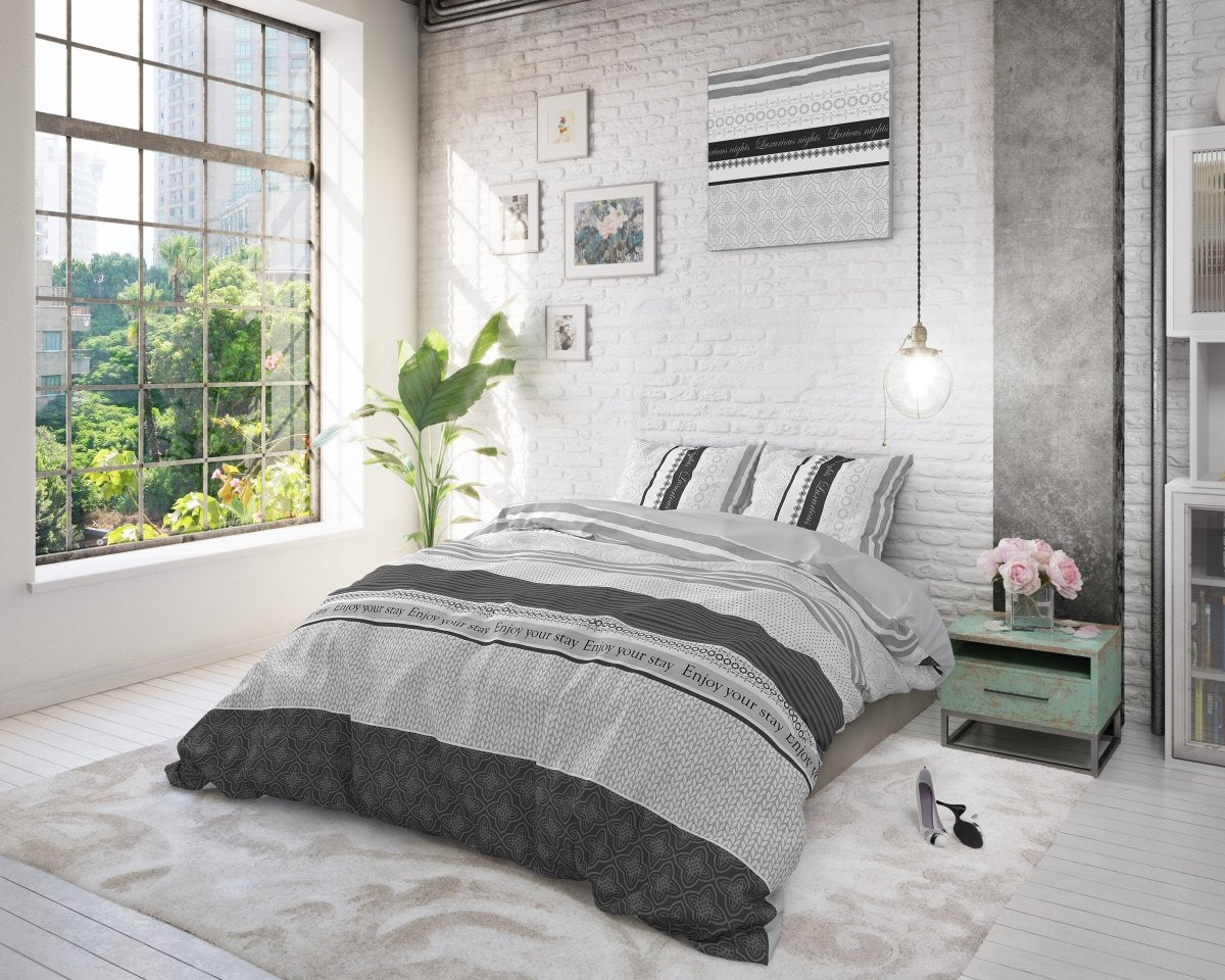 100% Cotton Duvet Cover Set Enjoy | Anthracite | Twin - 155cm (W) x 200cm (L) - The Bedding & Blankets Store