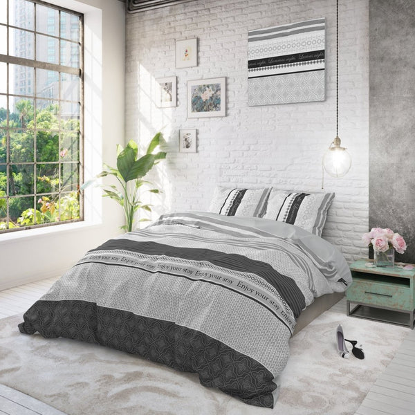 100% Cotton Duvet Cover Set Enjoy | Anthracite | Twin - 155cm (W) x 200cm (L) - The Bedding & Blankets Store