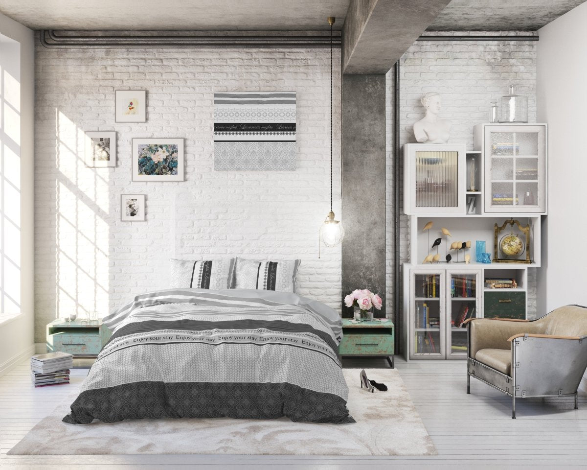 100% Cotton Duvet Cover Set Enjoy | Anthracite | Twin - 155cm (W) x 200cm (L) - The Bedding & Blankets Store