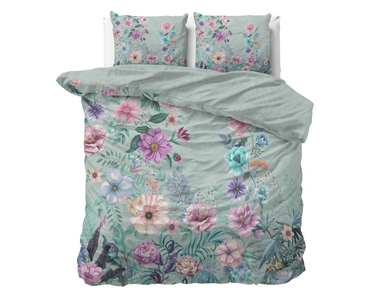 100% Cotton Duvet Cover Set Flore | Blue | Single - 140cm (W) x 220cm (L) - The Bedding & Blankets Store