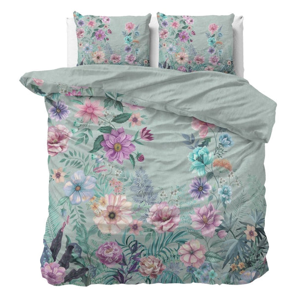 100% Cotton Duvet Cover Set Flore | Blue | Single - 140cm (W) x 220cm (L) - The Bedding & Blankets Store