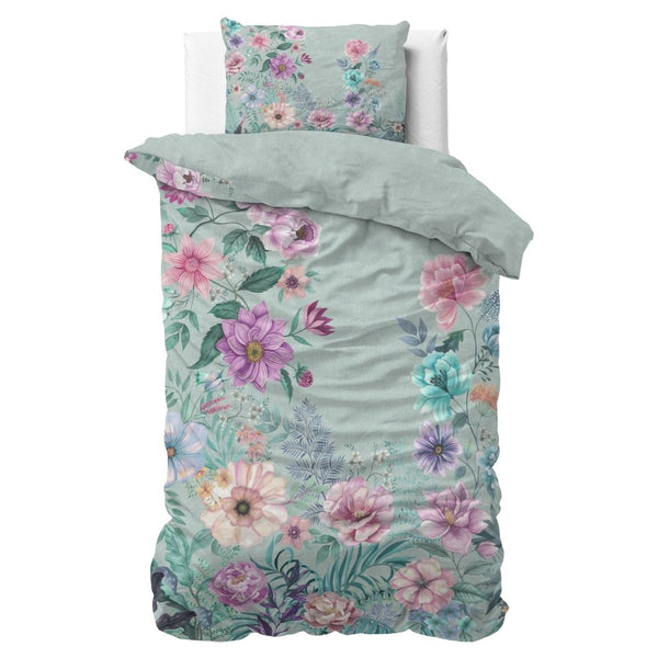 100% Cotton Duvet Cover Set Flore | Blue | Single - 140cm (W) x 220cm (L) - The Bedding & Blankets Store