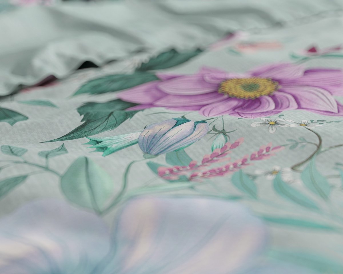 100% Cotton Duvet Cover Set Flore | Blue | Single - 140cm (W) x 220cm (L) - The Bedding & Blankets Store