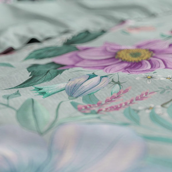 100% Cotton Duvet Cover Set Flore | Blue | Single - 140cm (W) x 220cm (L) - The Bedding & Blankets Store