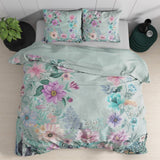 100% Cotton Duvet Cover Set Flore | Blue | Single - 140cm (W) x 220cm (L) - The Bedding & Blankets Store
