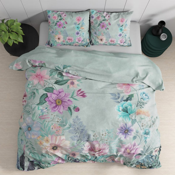 100% Cotton Duvet Cover Set Flore | Blue | Single - 140cm (W) x 220cm (L) - The Bedding & Blankets Store