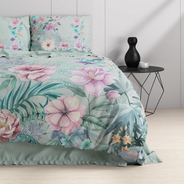 100% Cotton Duvet Cover Set Flore | Blue | Single - 140cm (W) x 220cm (L) - The Bedding & Blankets Store