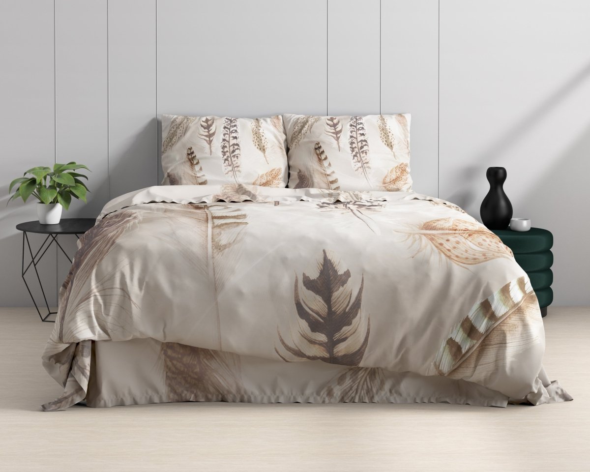 100% Cotton Duvet Cover Set Furtails | Sand | Double - 200cm (W) x 200/220cm (L) - The Bedding & Blankets Store