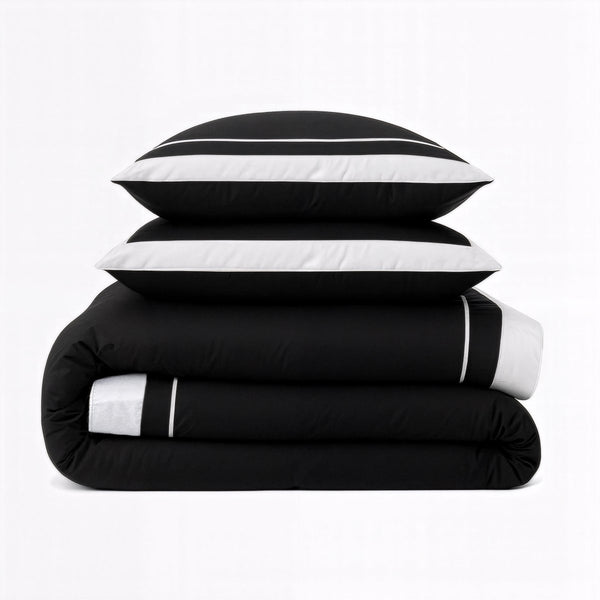 100% Cotton Duvet Cover Set Gallardo | Black | Single - 140cm (W) x 220cm (L) - The Bedding & Blankets Store