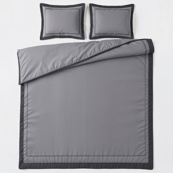 100% Cotton Duvet Cover Set Gallardo | Grey | Single - 140cm (W) x 220cm (L) - The Bedding & Blankets Store