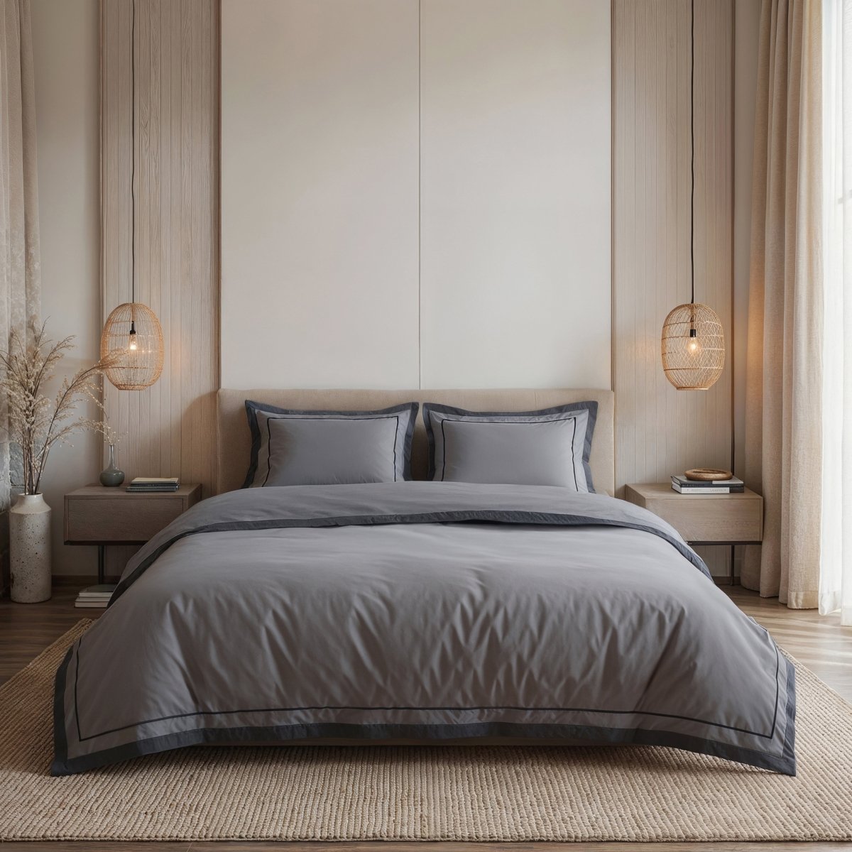 100% Cotton Duvet Cover Set Gallardo | Grey | Single - 140cm (W) x 220cm (L) - The Bedding & Blankets Store