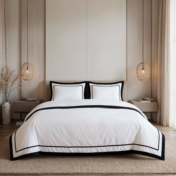 100% Cotton Duvet Cover Set Gallardo | White | Single - 140cm (W) x 220cm (L) - The Bedding & Blankets Store