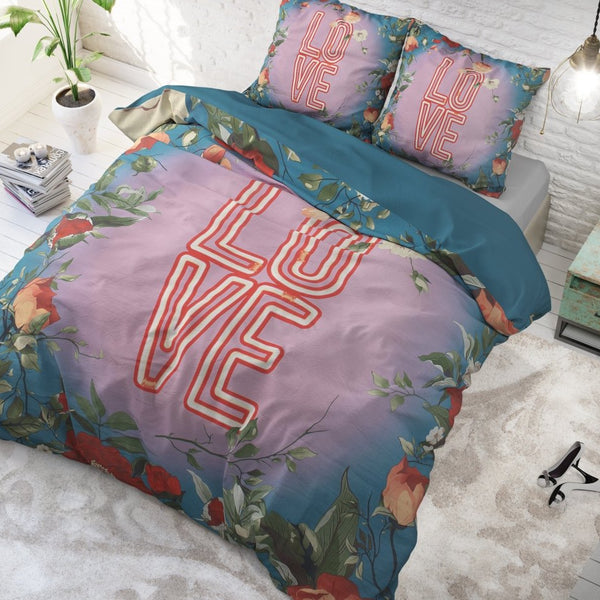 100% Cotton Duvet Cover Set Led Love | Turquoise | King - 240cm (W) x 220cm (L) - The Bedding & Blankets Store