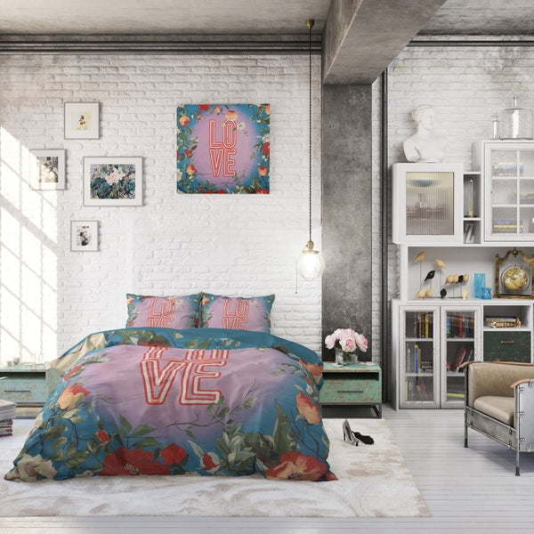 100% Cotton Duvet Cover Set Led Love | Turquoise | King - 240cm (W) x 220cm (L) - The Bedding & Blankets Store