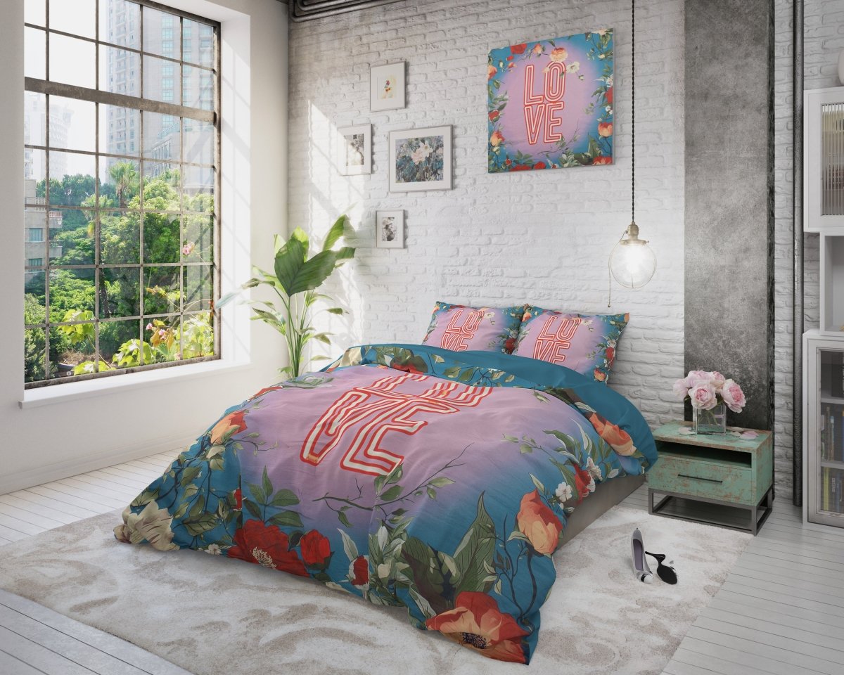 100% Cotton Duvet Cover Set Led Love | Turquoise | King - 240cm (W) x 220cm (L) - The Bedding & Blankets Store