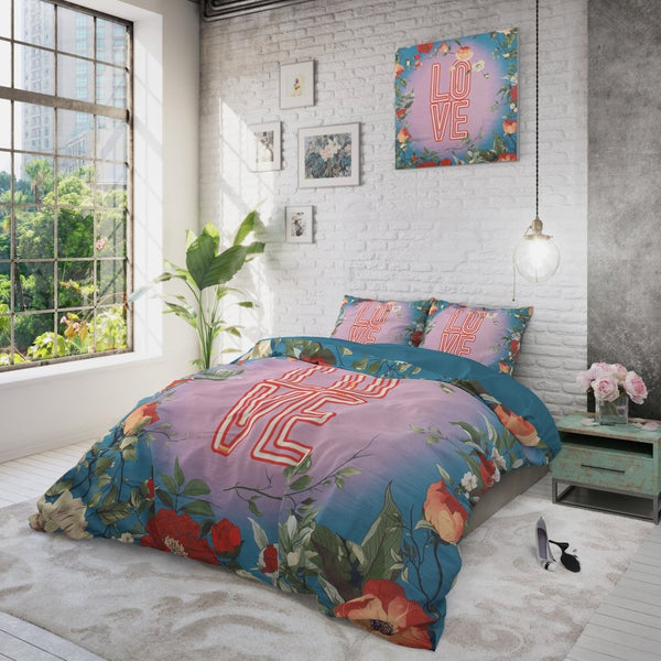 100% Cotton Duvet Cover Set Led Love | Turquoise | King - 240cm (W) x 220cm (L) - The Bedding & Blankets Store