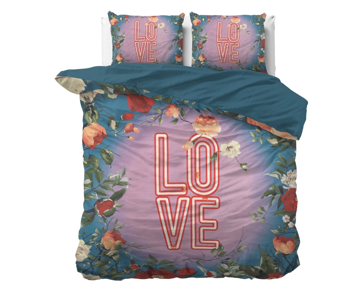 100% Cotton Duvet Cover Set Led Love | Turquoise | King - 240cm (W) x 220cm (L) - The Bedding & Blankets Store