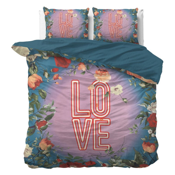 100% Cotton Duvet Cover Set Led Love | Turquoise | King - 240cm (W) x 220cm (L) - The Bedding & Blankets Store