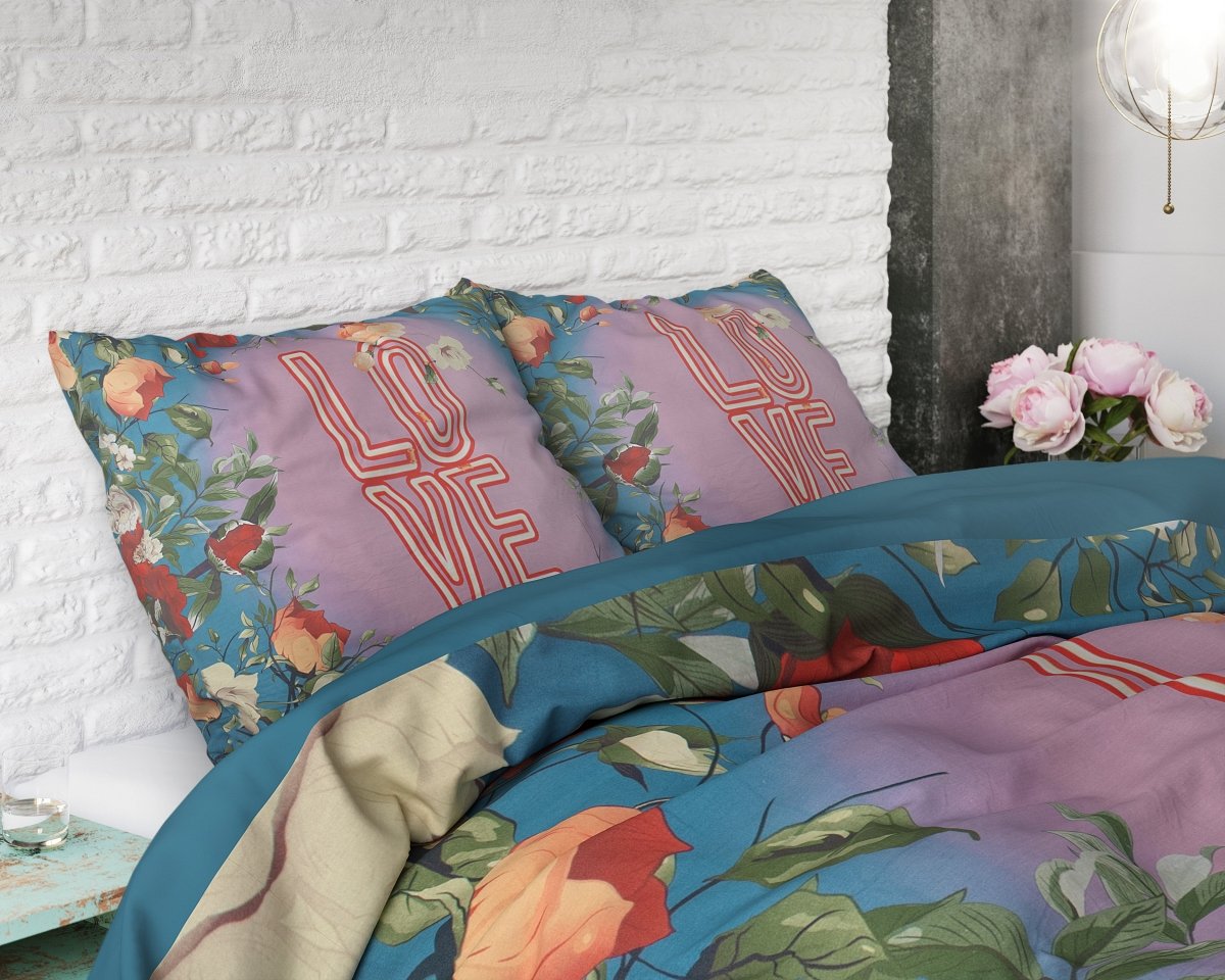 100% Cotton Duvet Cover Set Led Love | Turquoise | King - 240cm (W) x 220cm (L) - The Bedding & Blankets Store