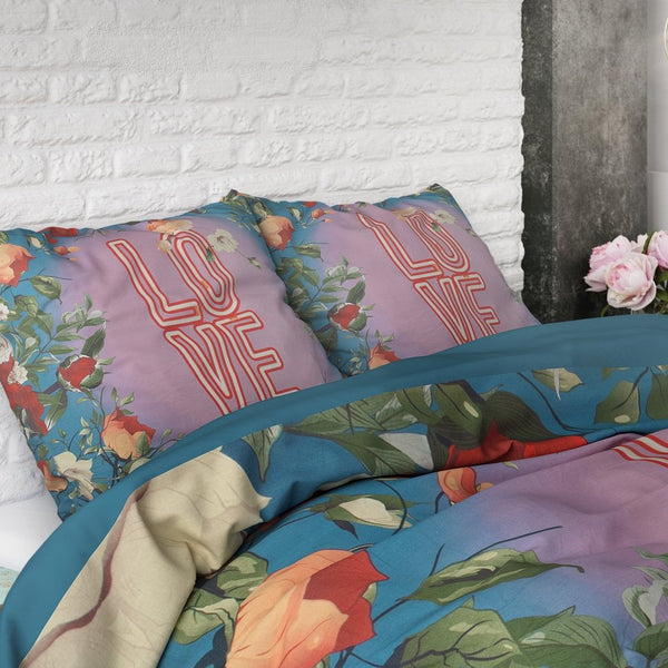 100% Cotton Duvet Cover Set Led Love | Turquoise | King - 240cm (W) x 220cm (L) - The Bedding & Blankets Store