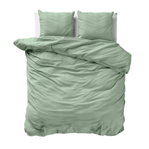 100% Cotton Duvet Cover Set Mousseline | Green | Single - 140cm (W) x 220cm (L) - The Bedding & Blankets Store