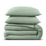 100% Cotton Duvet Cover Set Mousseline | Green | Single - 140cm (W) x 220cm (L) - The Bedding & Blankets Store