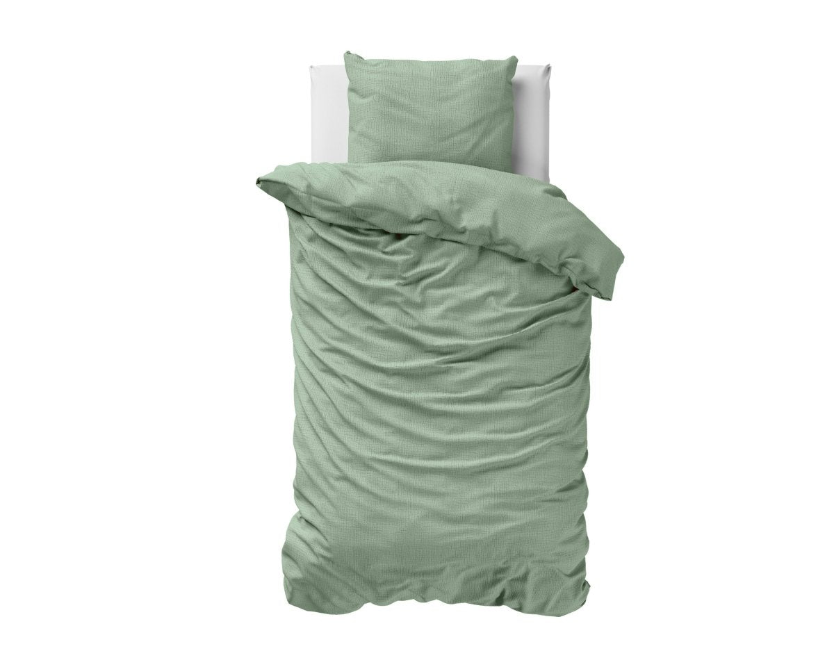 100% Cotton Duvet Cover Set Mousseline | Green | Single - 140cm (W) x 220cm (L) - The Bedding & Blankets Store