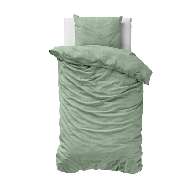 100% Cotton Duvet Cover Set Mousseline | Green | Single - 140cm (W) x 220cm (L) - The Bedding & Blankets Store
