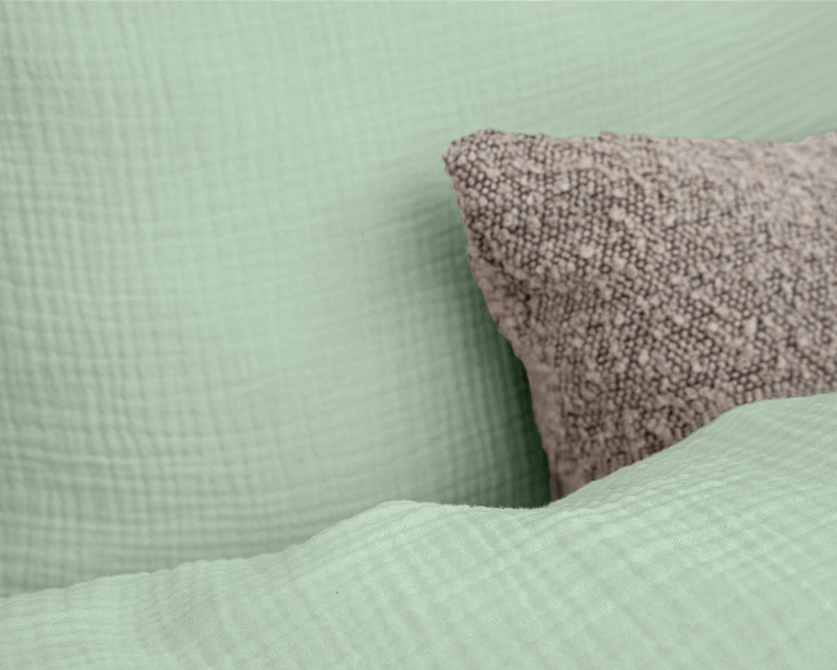 100% Cotton Duvet Cover Set Mousseline | Green | Single - 140cm (W) x 220cm (L) - The Bedding & Blankets Store
