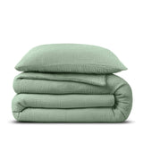 100% Cotton Duvet Cover Set Mousseline | Green | Single - 140cm (W) x 220cm (L) - The Bedding & Blankets Store