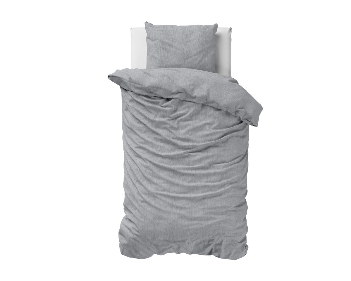 100% Cotton Duvet Cover Set Mousseline | Grey | Single - 140cm (W) x 220cm (L) - The Bedding & Blankets Store